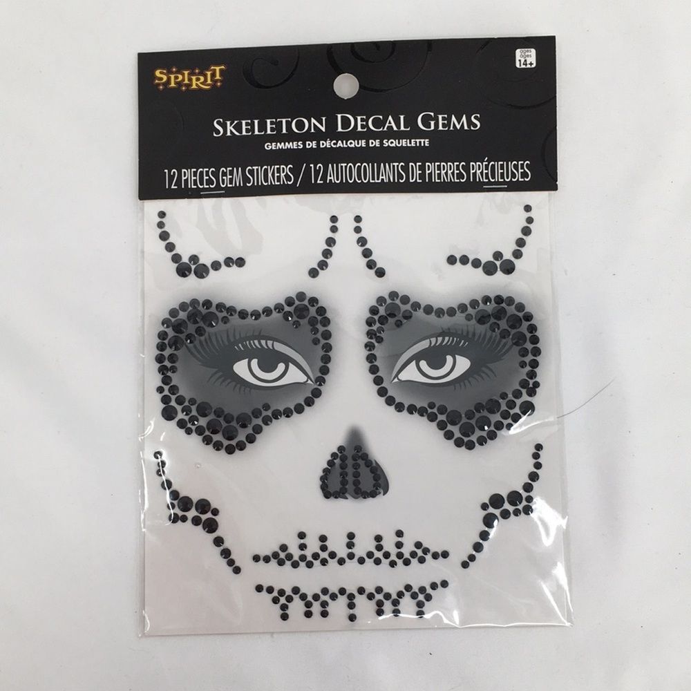 Spirit Black Skeleton Decal Gem Face Stickers